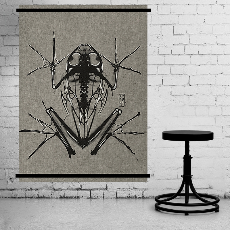 Kakemono en lin représentant un batracien